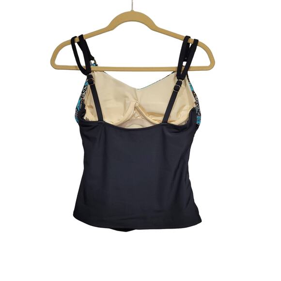 Miraclesuit Floral Paisley Tankini Top Tummy Control Size 8 Black Blue Metallic - Picture 2 of 8